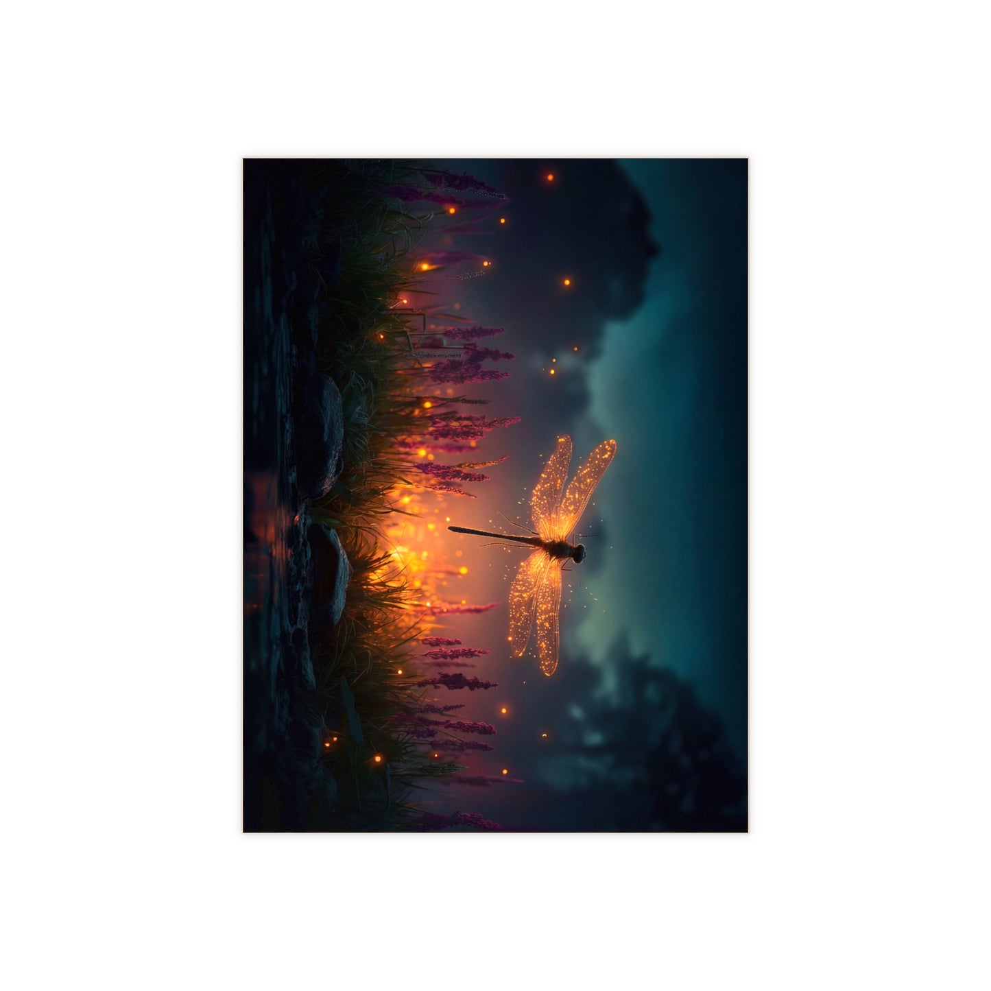 Glowing Dragonfly Ceramic Photo Tile – Twilight Firefly Serenade