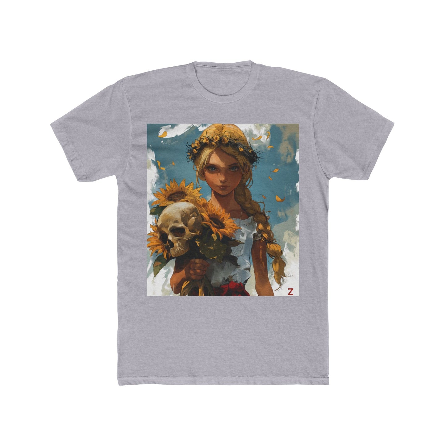 Girl with Sunflower Skull Bouquet - Unisex Crew T-Shirt