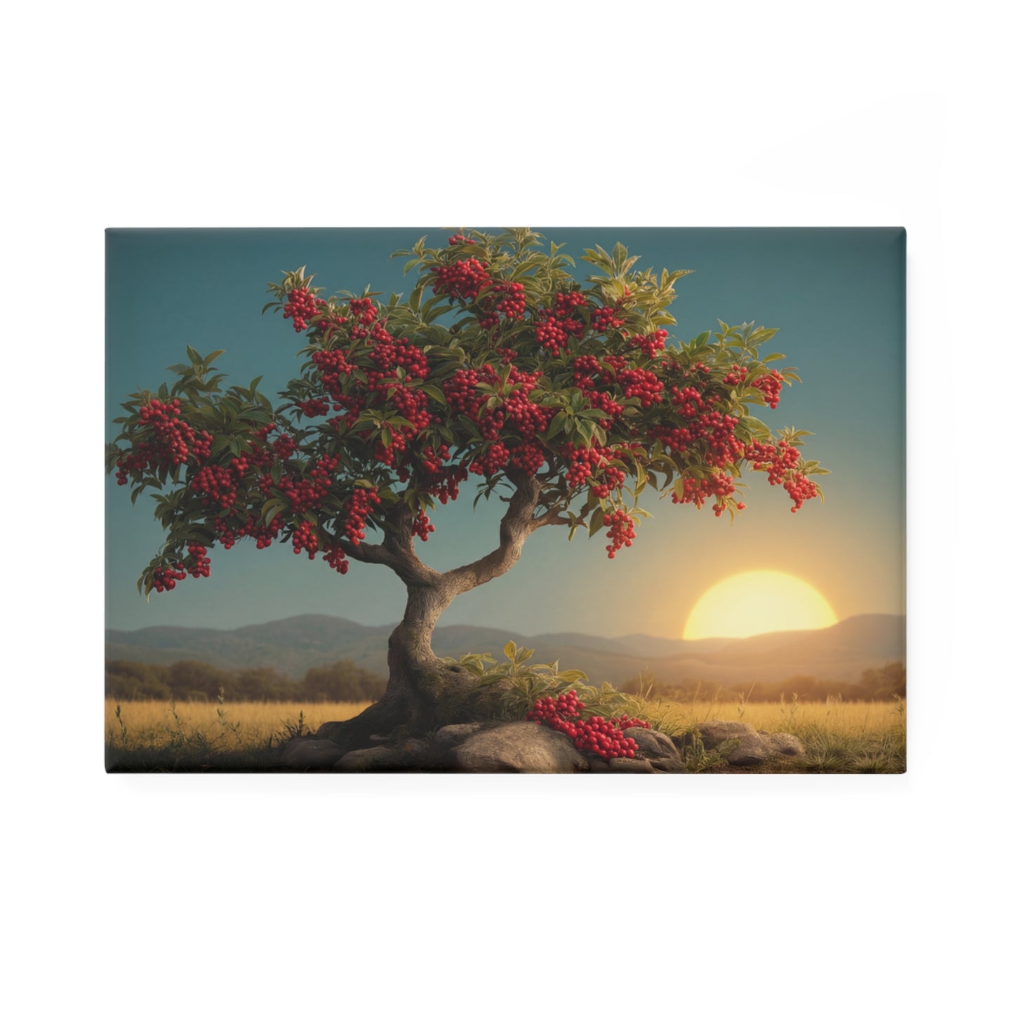 Crimson Berry Tree Button Magnet, Rectangle (1 & 10 pcs) – Sunset Harvest Guardian
