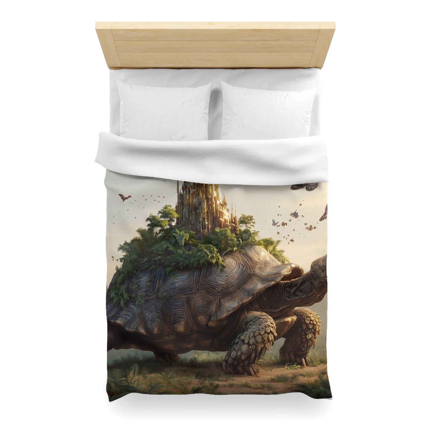 Ancient Turtle Citadel Microfiber Duvet Cover – Golden Castle on a Living Throne