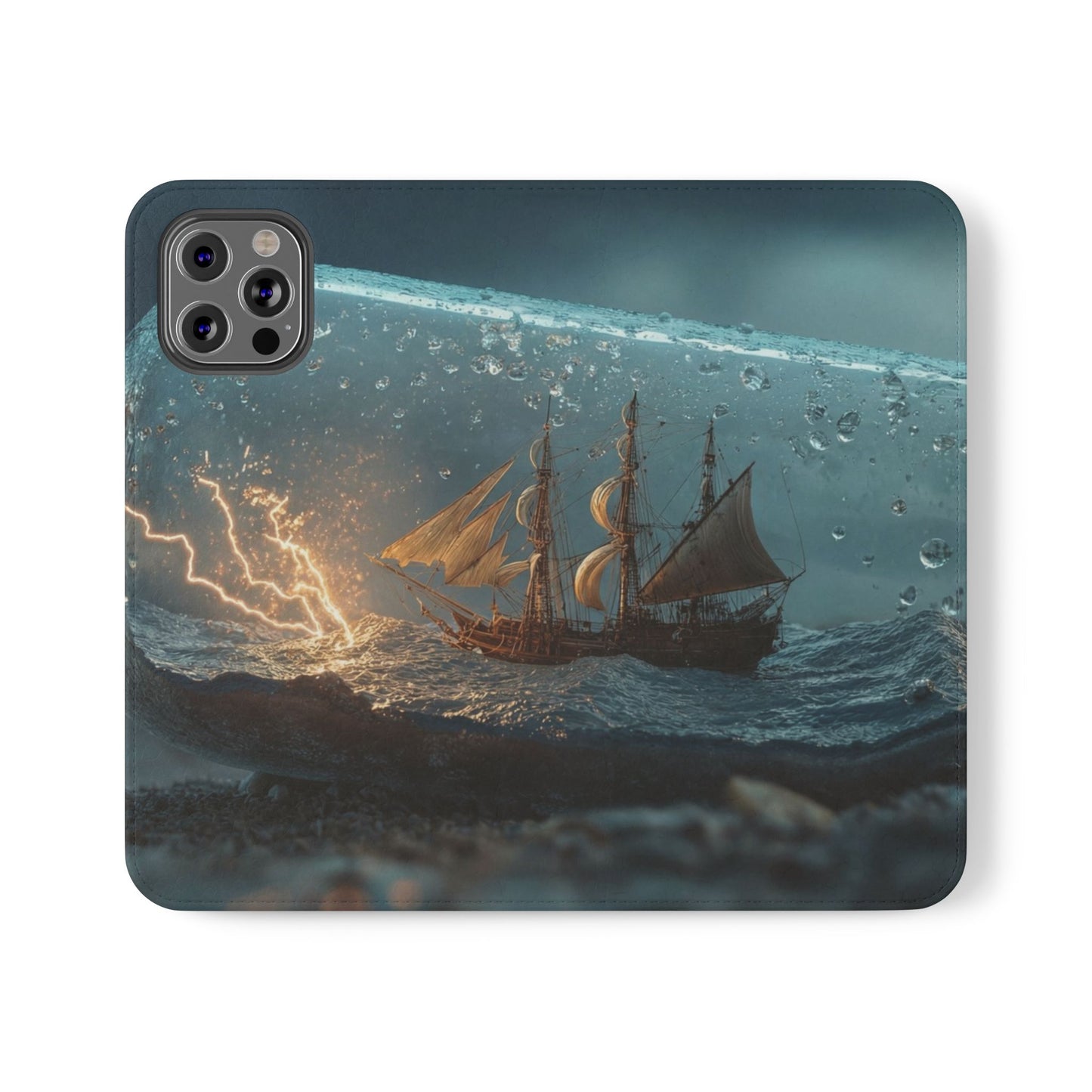 Storm-Struck Galleon Flip Cases – Lightning Inside Glass Bottle