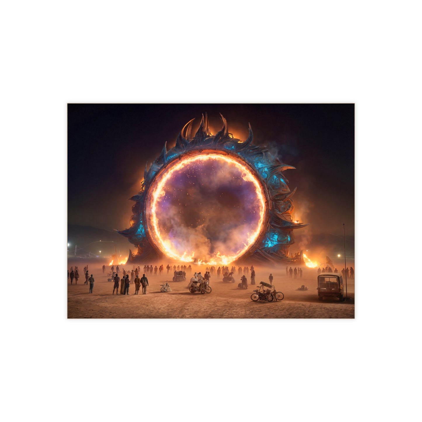 Cosmic Gateway Ceramic Photo Tile – Burning Portal in the Desert Night