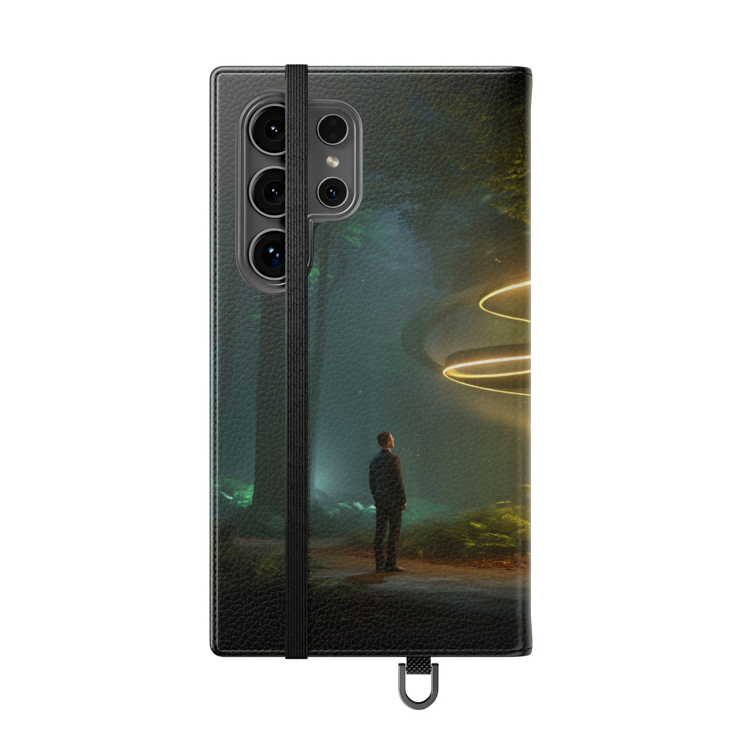 Luminous Spiral Forest Flip Cases – Golden Light Rings Mystery Scene