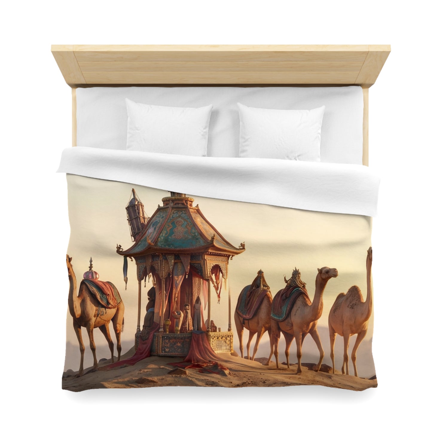 Desert Mirage Duvet Cover – Golden Dunes & Ornate Caravan