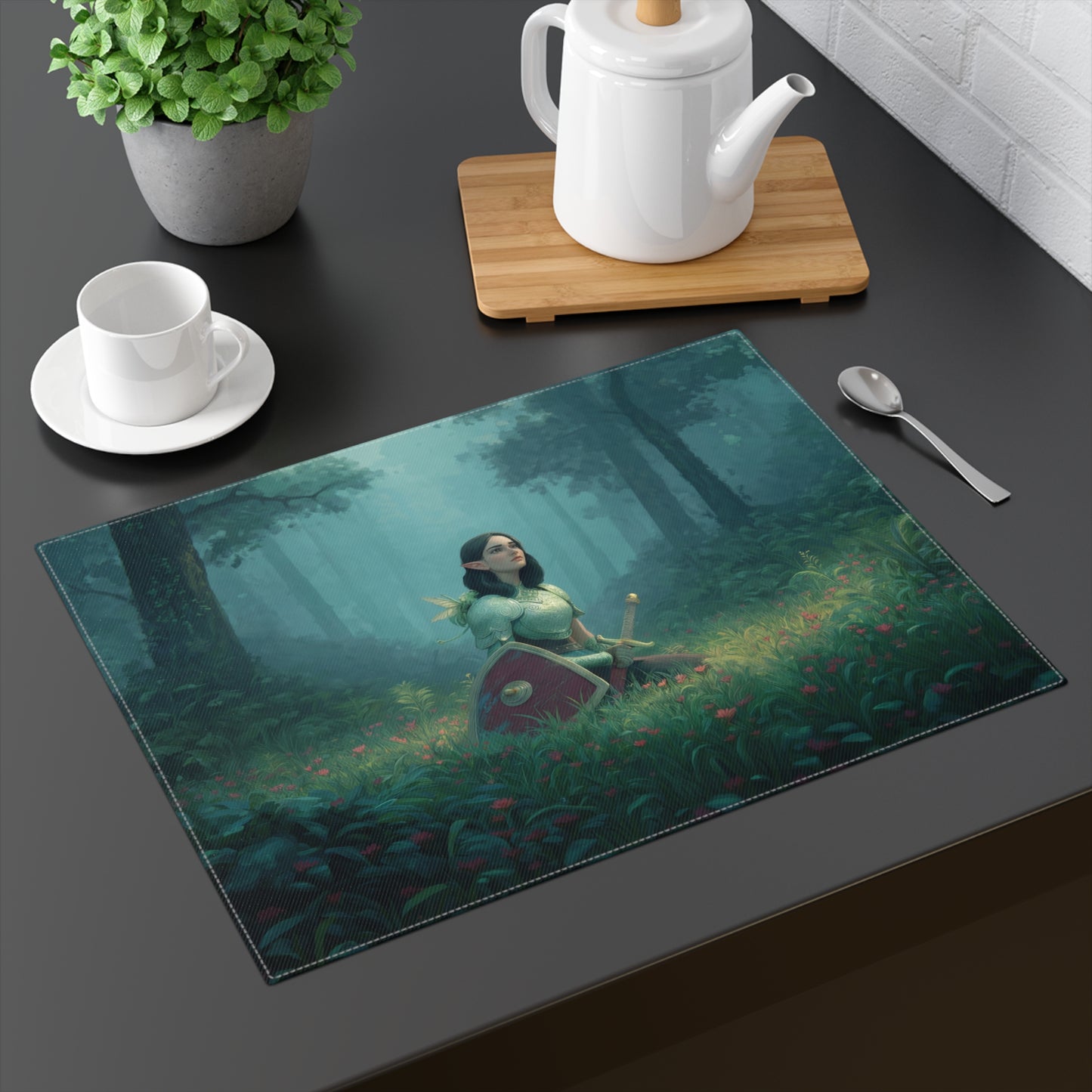 Elven Sentinel Placemat – Quiet Vigil in the Misty Grove