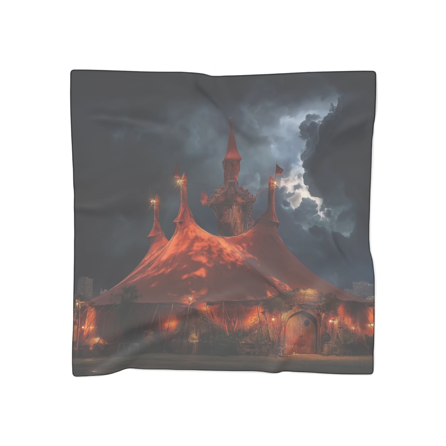 Crimson Circus Tent Scarf – Midnight Carnival Dreamscape