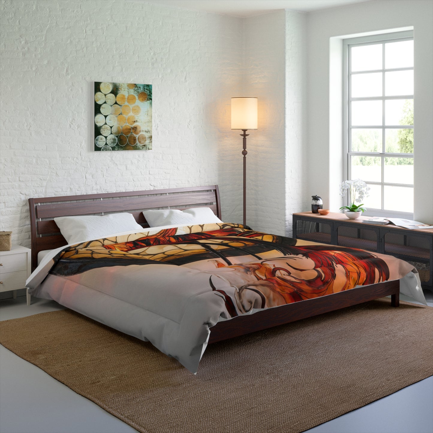 Stained Glass Phoenix Comforter – Embers of a Rising Dawn