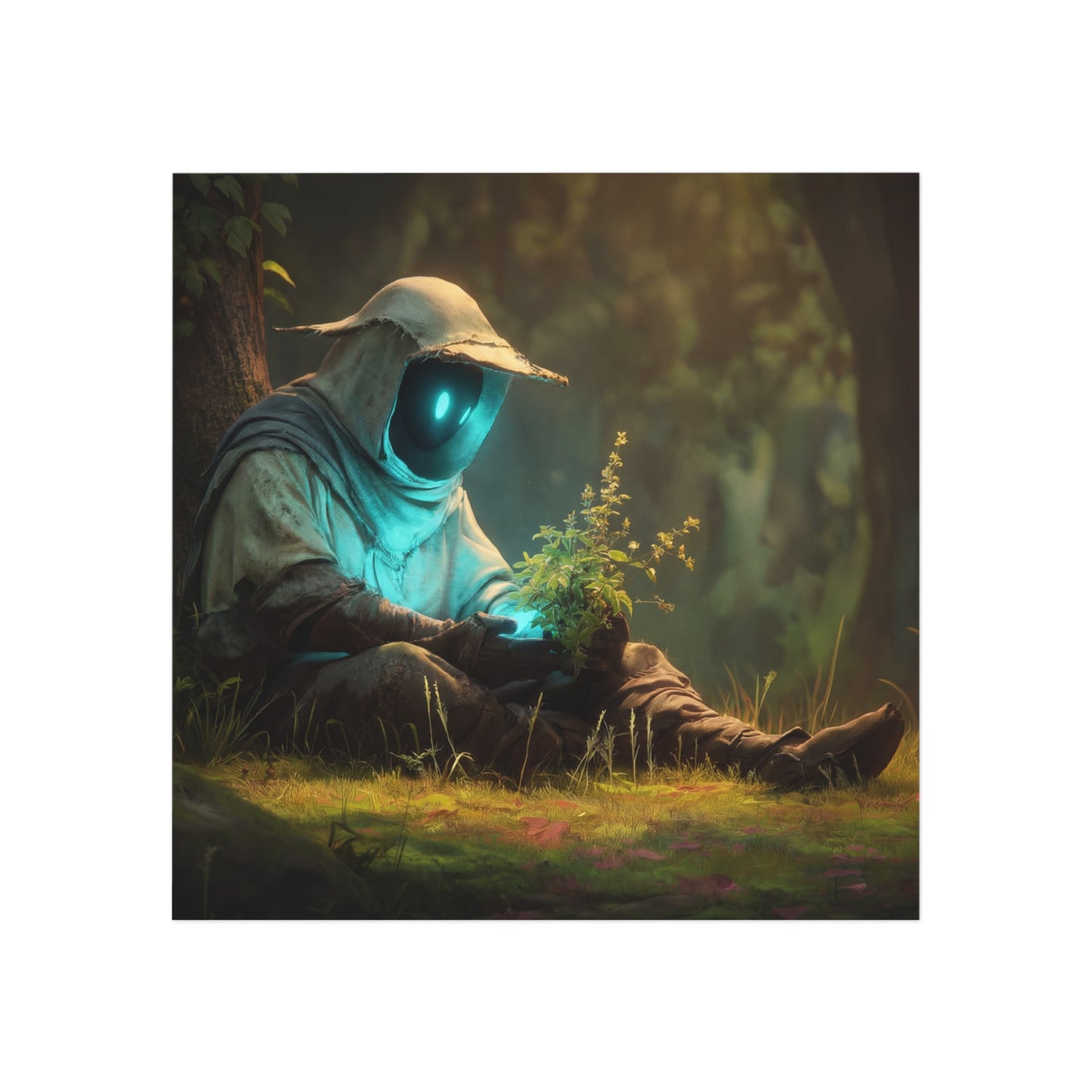 Forest Sentinel Square Magnet – Luminescent Guardian Amidst Ancient Canopy