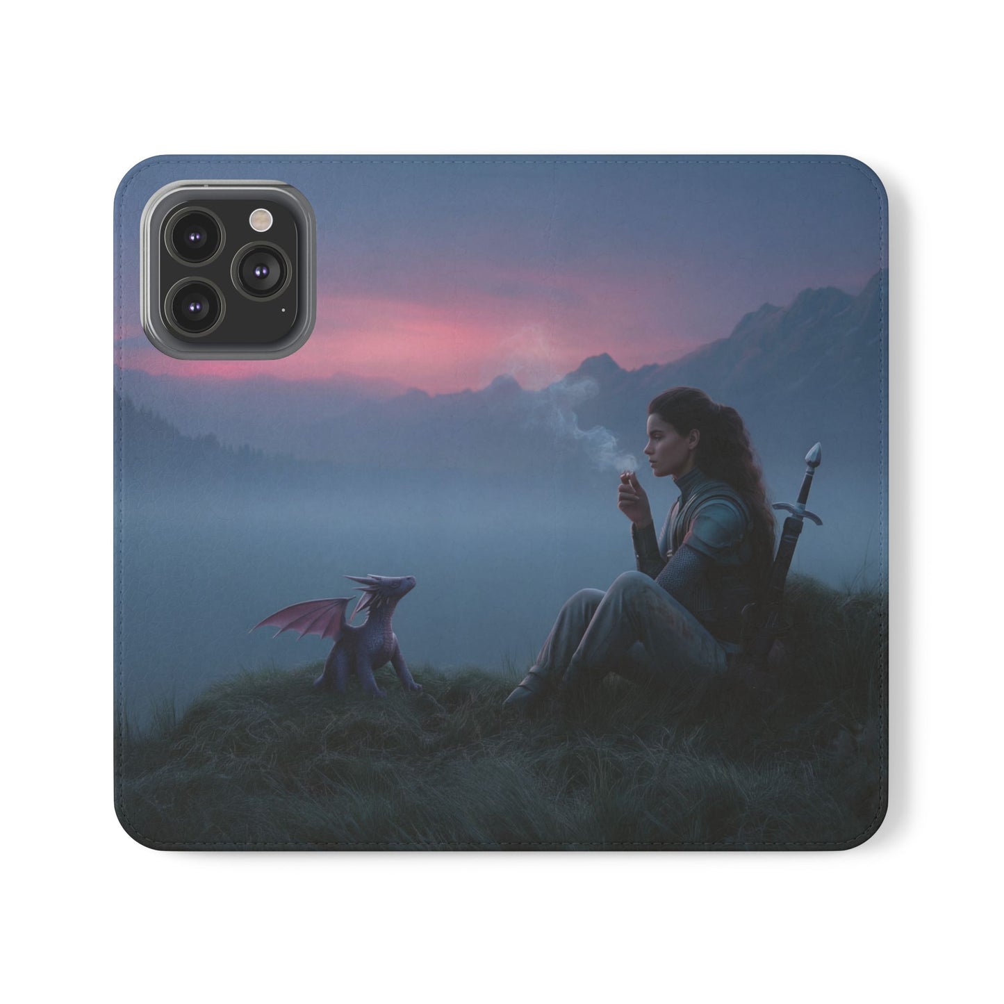 Silent Guardian Flip Cases – Misty Dawn Warrior and Dragon Companion
