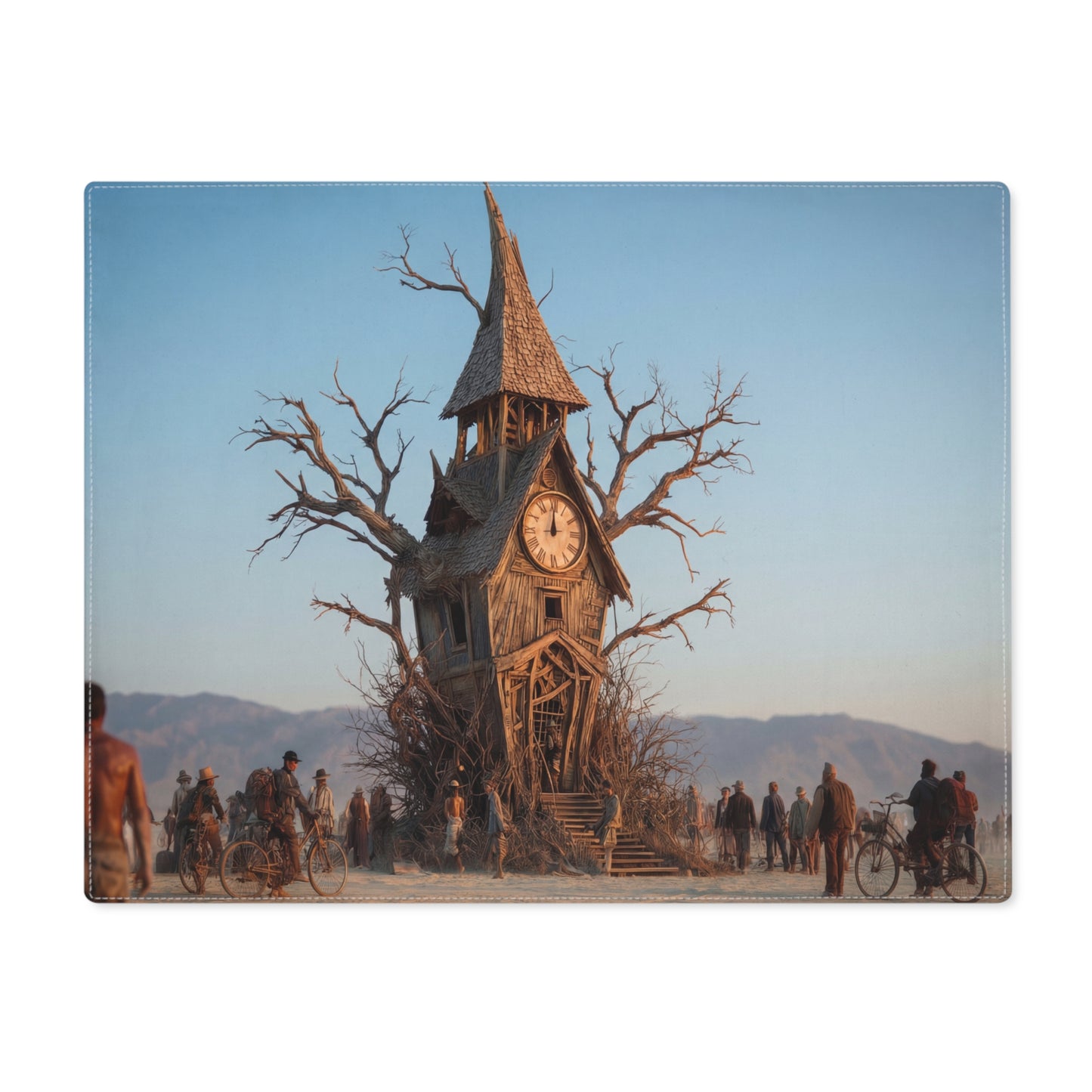 Clocktower in the Desert Placemat – Where Time Stands Still in Golden Dust