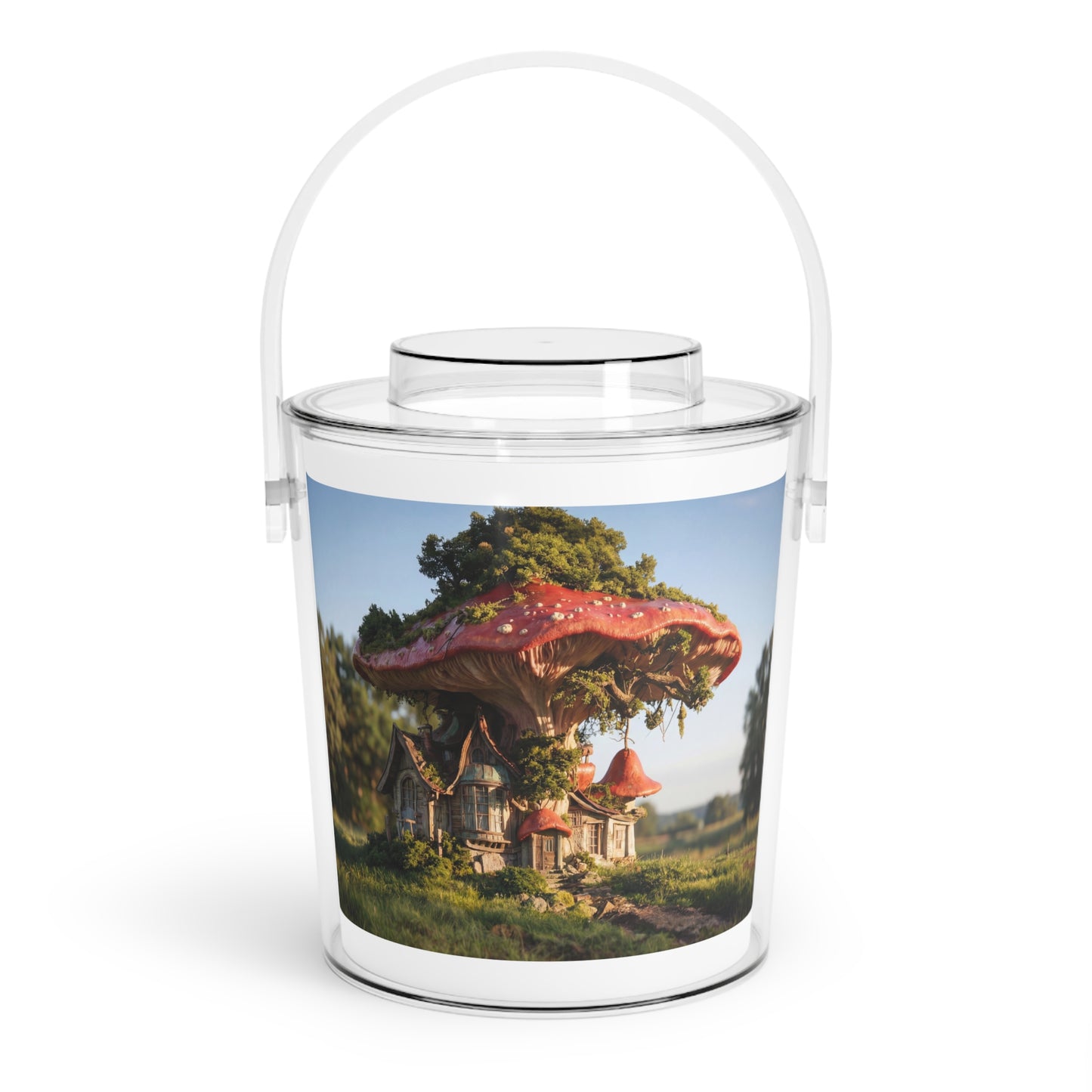 Mushroom Cottage Ice Bucket with Tongs – Whimsical Forest Haven