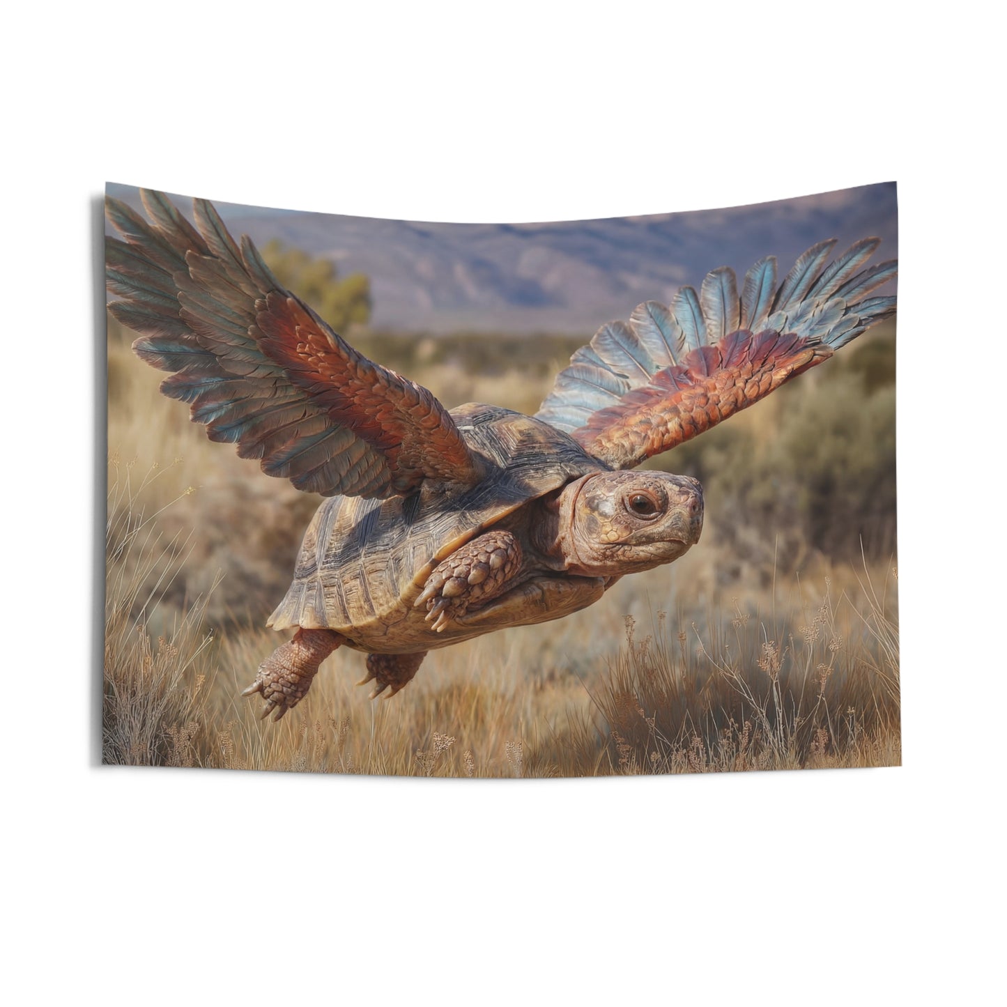 Winged Tortoise Soaring Indoor Wall Tapestries – Desert Sky Guardian