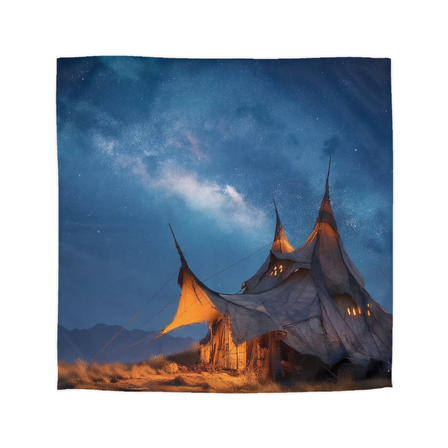 Starlit Nomad Tent Duvet Cover – Milky Way Sanctuary Under Open Skies