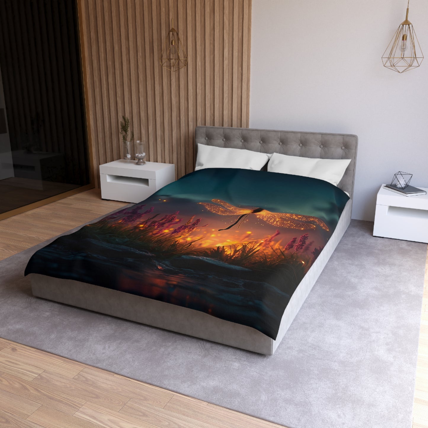 Firefly Dragonfly Microfiber Duvet Cover – Twilight Meadow Dreamscape