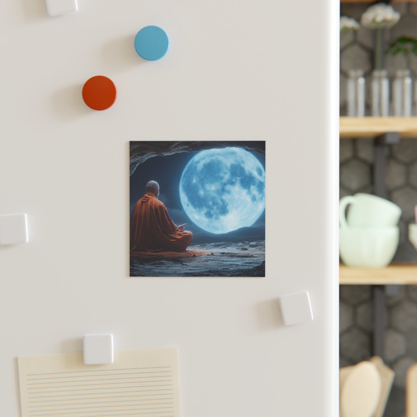 Moonlit Monk Meditation Magnet – Serene Night Sanctuary