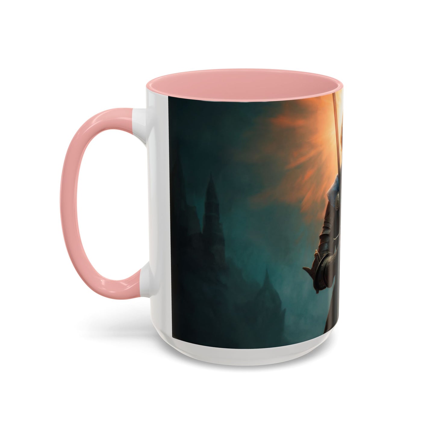 Dawn-Kissed Sentinel Accent Coffee Mug (11, 15oz) – Radiant Resolve in Shadowed Towers