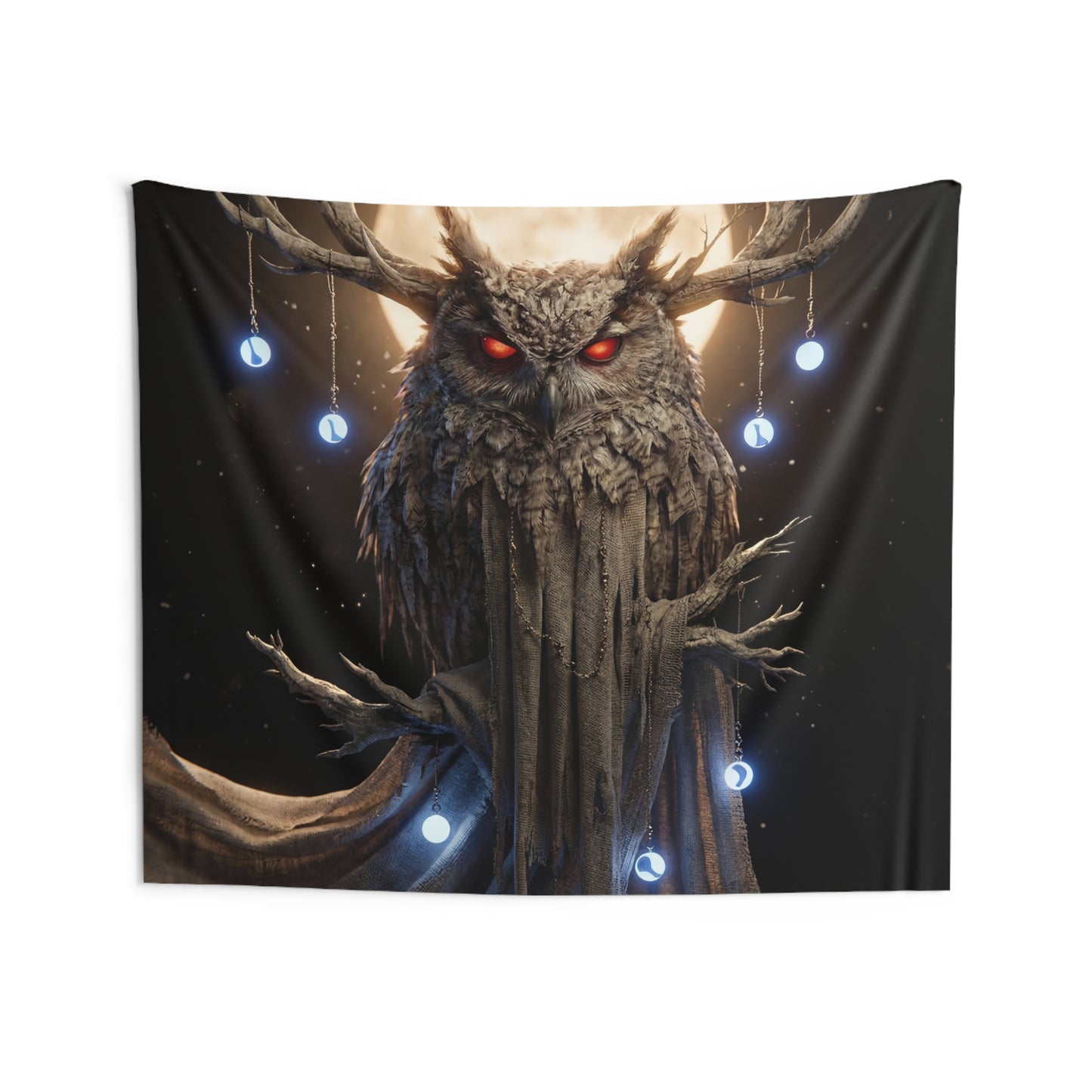 Lunar Owl Sentinel Indoor Wall Tapestries – Wisdom Under the Full Moon Glow