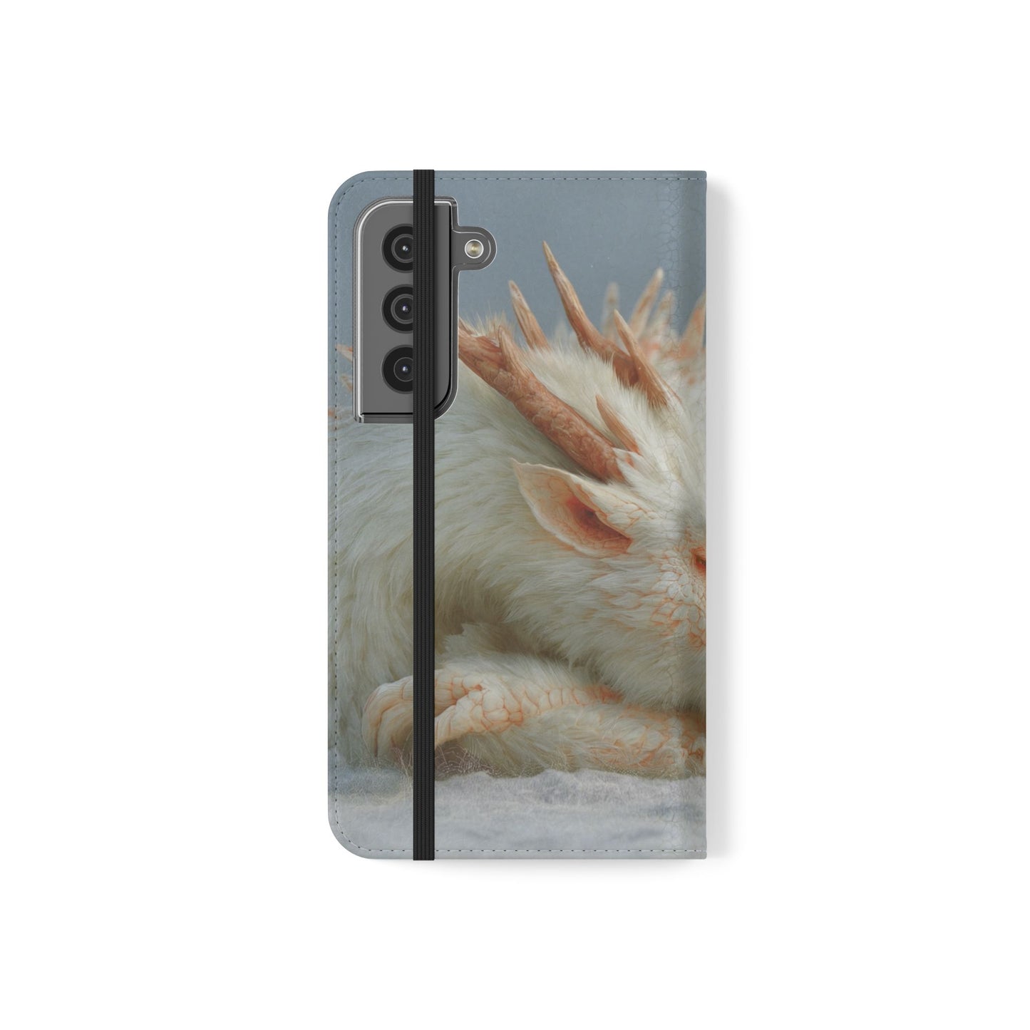 Sleeping Child and Dragon Flip Cases – Snowy Guardian Embrace