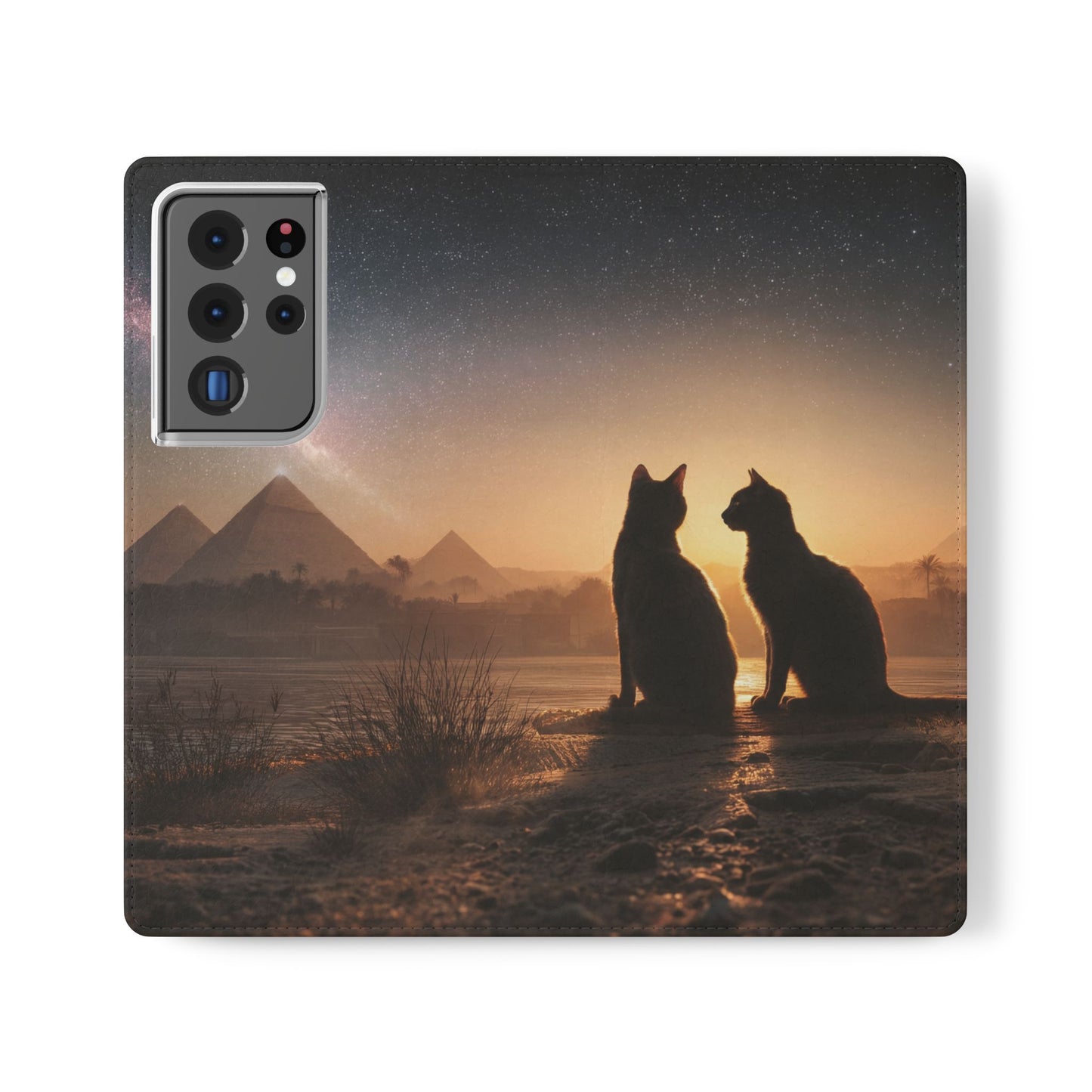 Pharaoh Cats Flip Cases – Starry Nile Guardians on the Bank