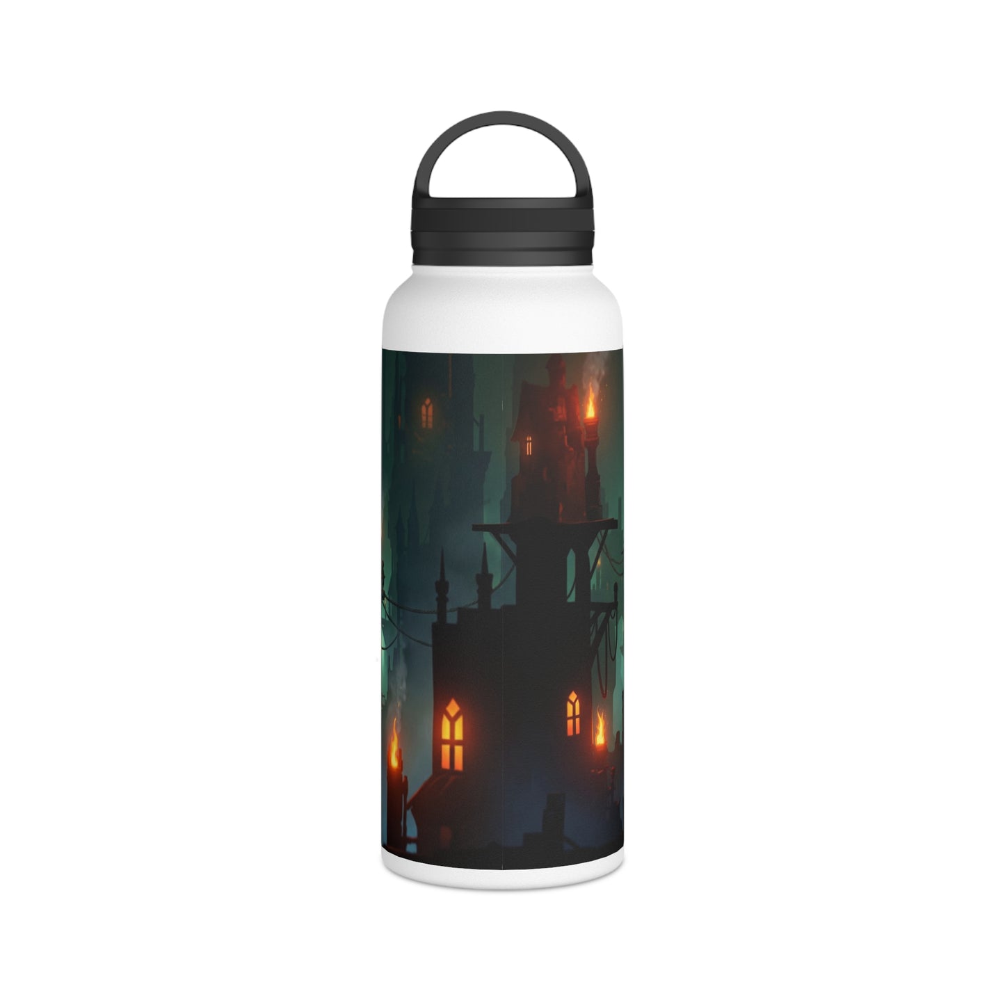 Aerial City of Lanterns Stainless Steel Water Bottle, Handle Lid – Glow in the Misty Canopy