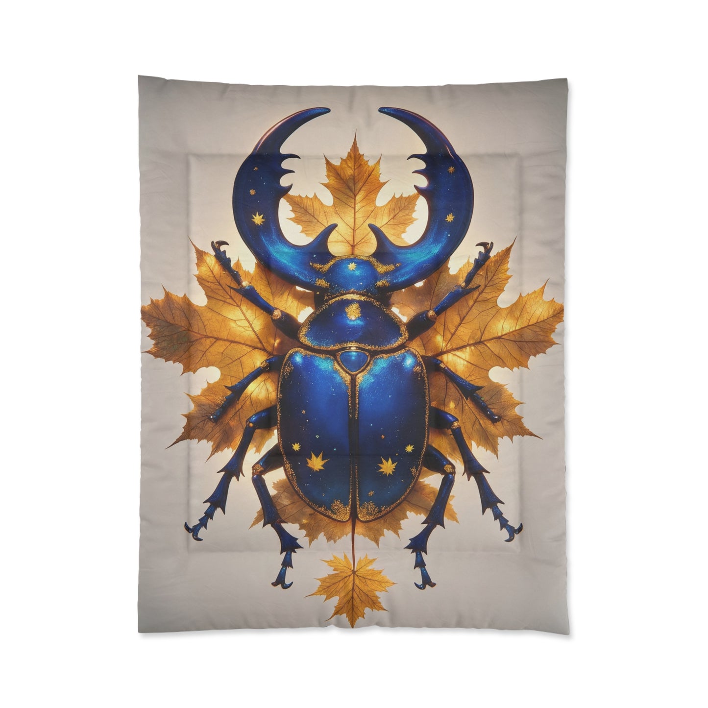 Celestial Beetle Comforter – Starry Blue Armor Amid Autumn Leaves