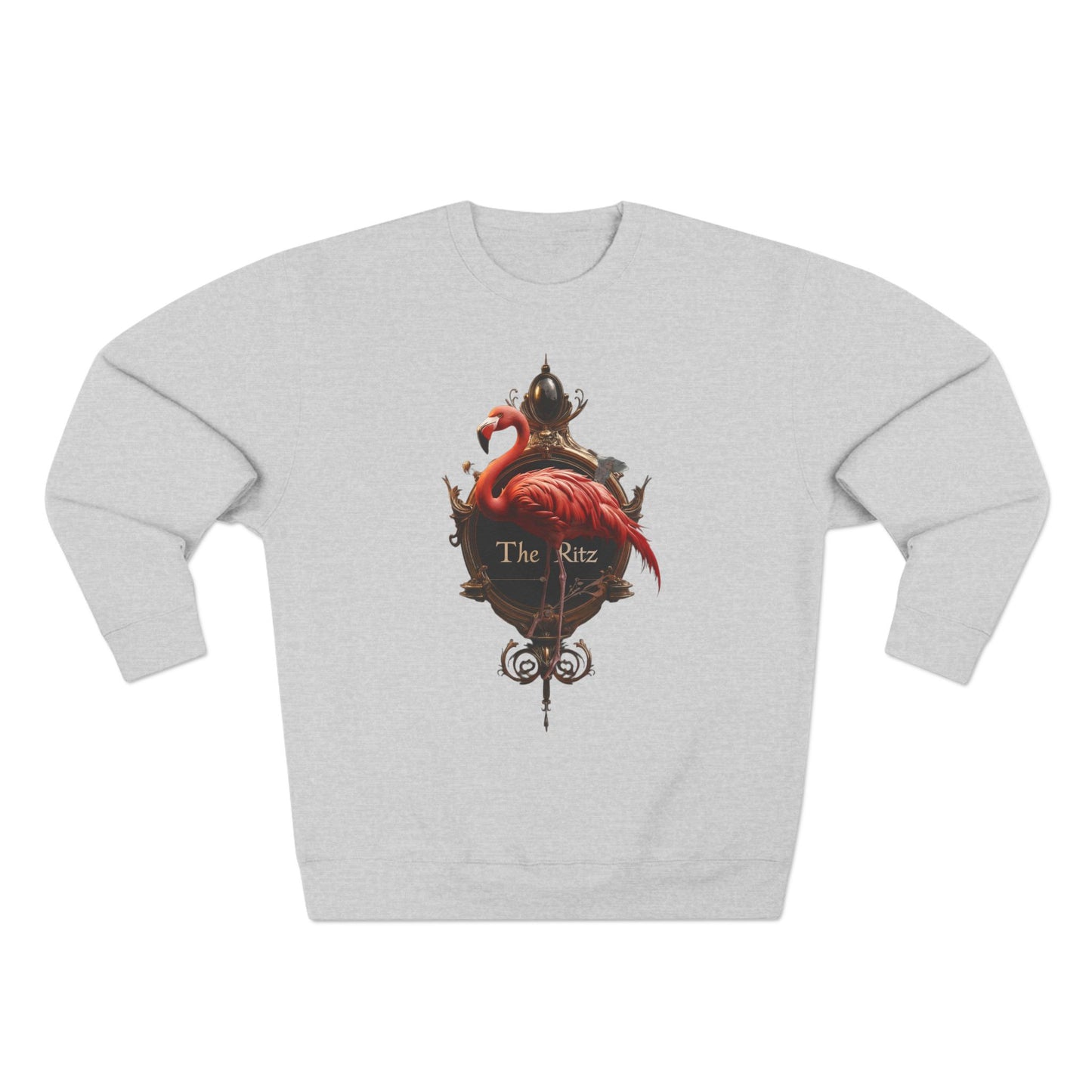 The Ritz Flamingo Unisex Crewneck Sweatshirt – Regal Pink Crest and Ornate Frame