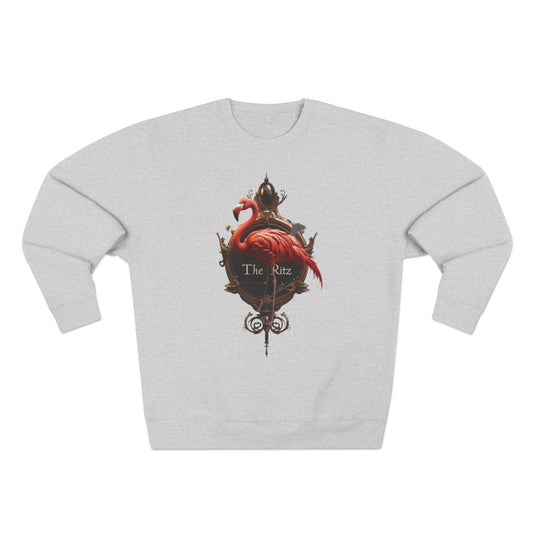The Ritz Flamingo Unisex Crewneck Sweatshirt – Regal Pink Crest and Ornate Frame