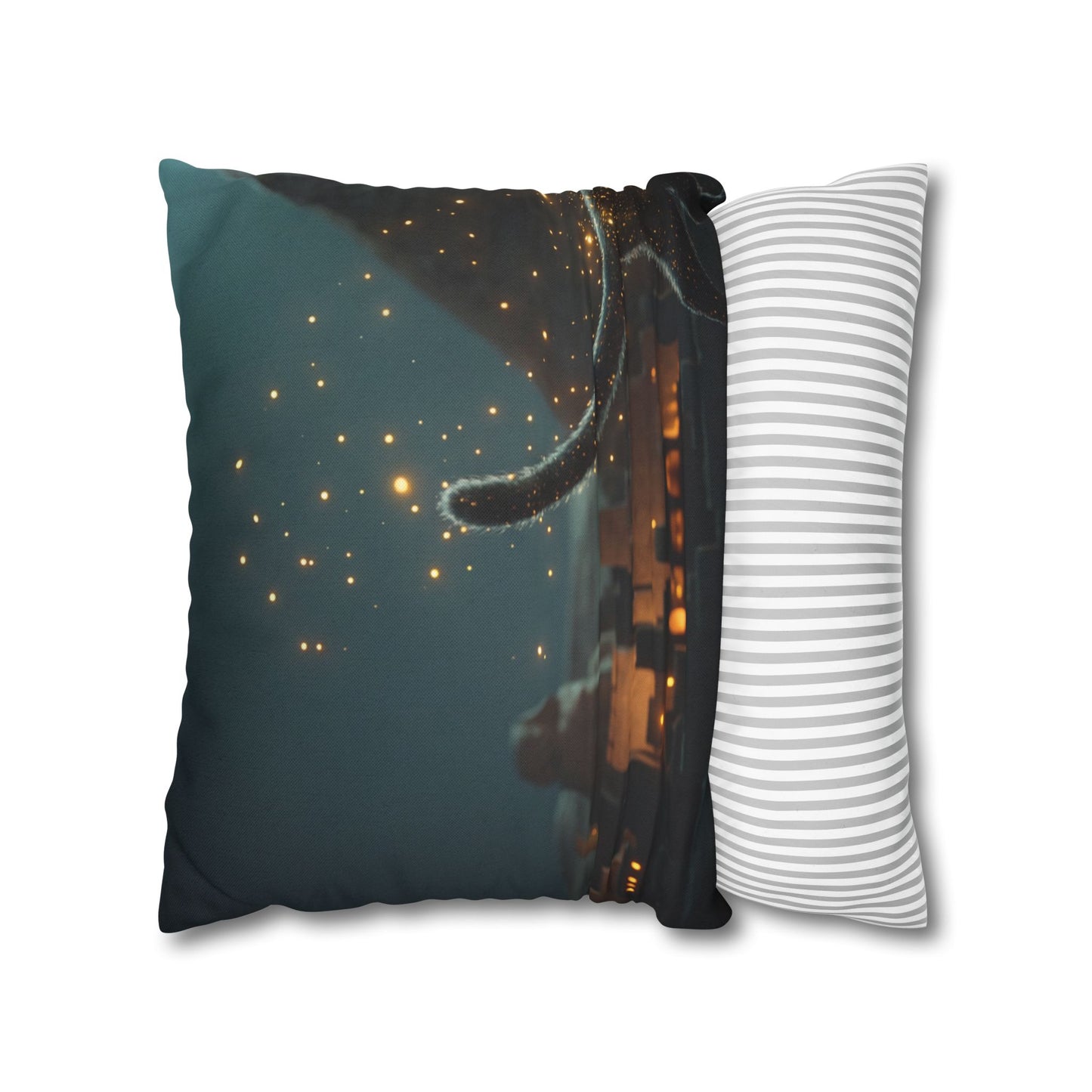 Starlit Cat by Pyramids Spun Polyester Square Pillowcase – Ancient Nightwalk Dreamscape