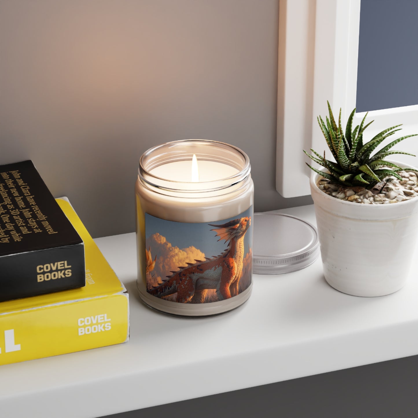 Sunset Dragon Scented Soy Candles with White Lid, 9oz – Amber Glow Guardian