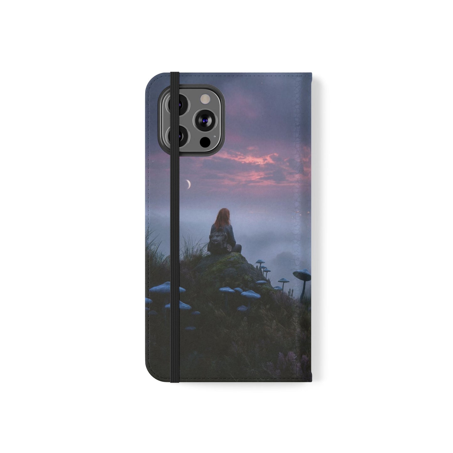 Misty Hilltop Flip Cases – Red-Haired Wanderer at Twilight