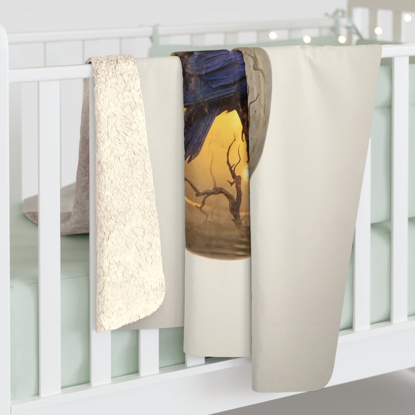 Electric Grove Sherpa Fleece Blanket – Iridescent Ravens & Glowing Bulb