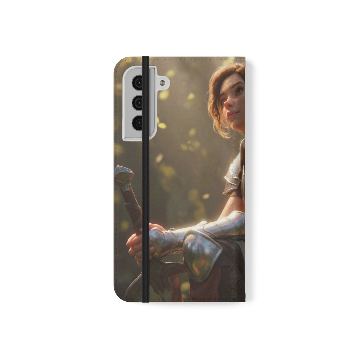 Elven Knight with Dragon Flip Cases – Iridescent Armor & Tiny Guardian Portrait