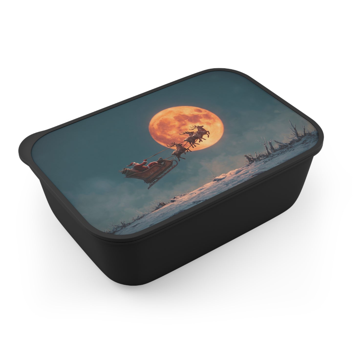 Santa’s Midnight Flight PLA Bento Box with Band and Utensils – Crimson Moon Over Frosty Peaks