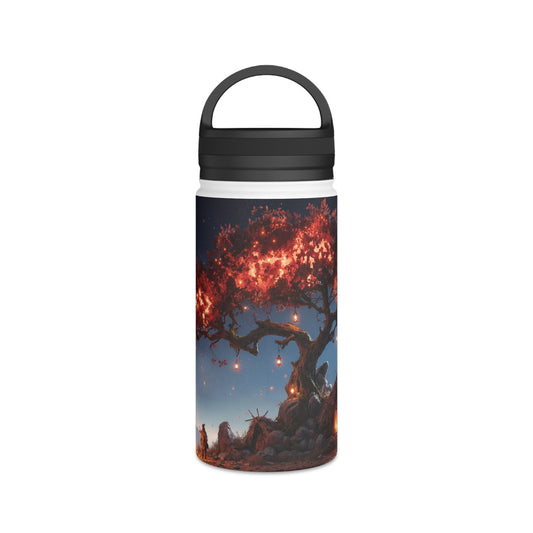 Whispering Flame Tree Stainless Steel Water Bottle, Handle Lid – Moonlit Campfire Sanctuary