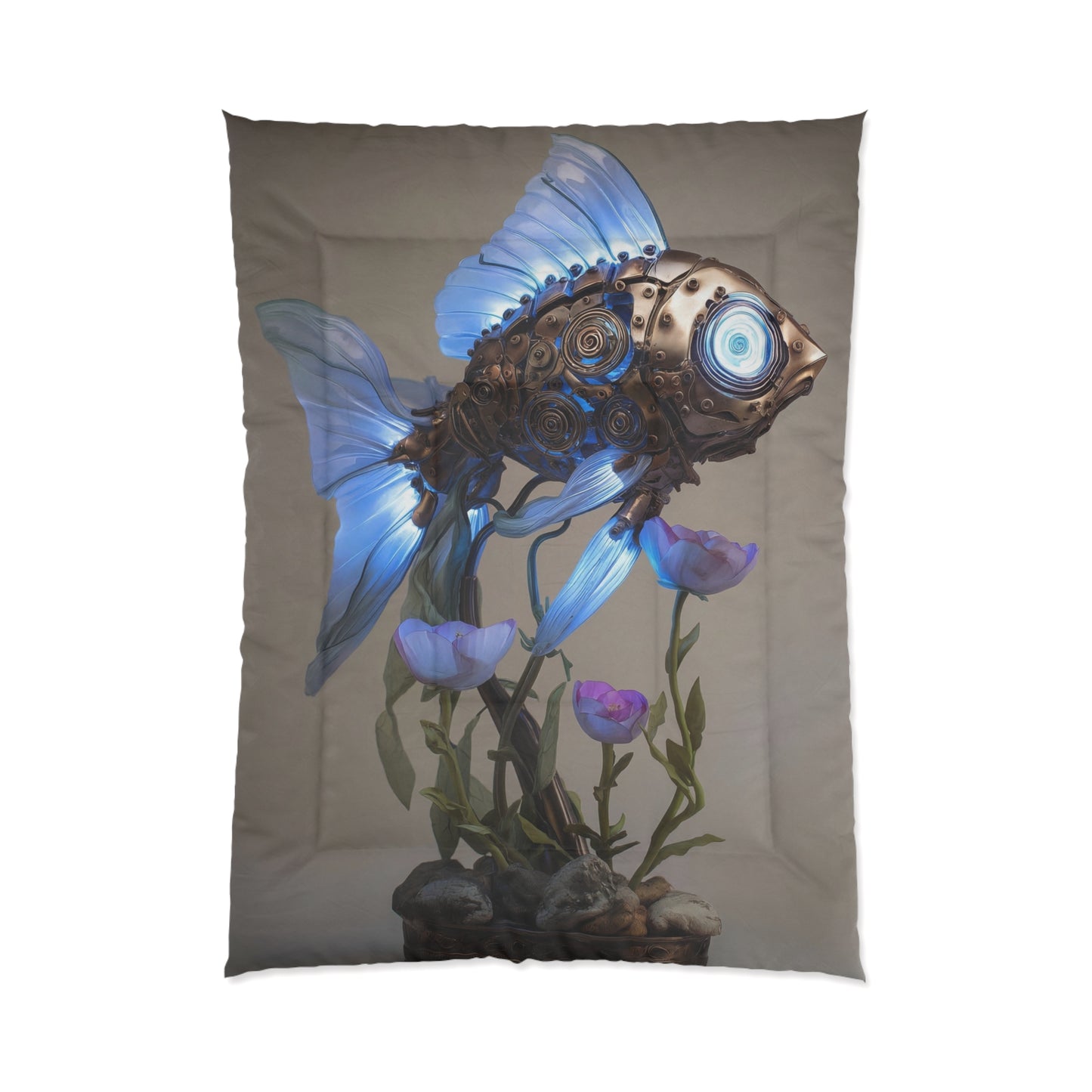 Steampunk Fish Comforter – Luminescent Gears and Petals Dreamscape