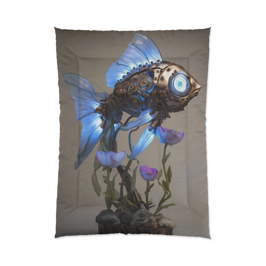 Steampunk Fish Comforter – Luminescent Gears and Petals Dreamscape