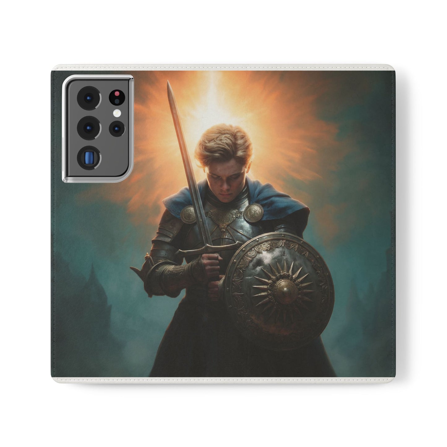 Dawn-Forged Knight Flip Cases – Radiant Armor Against Misty Skies