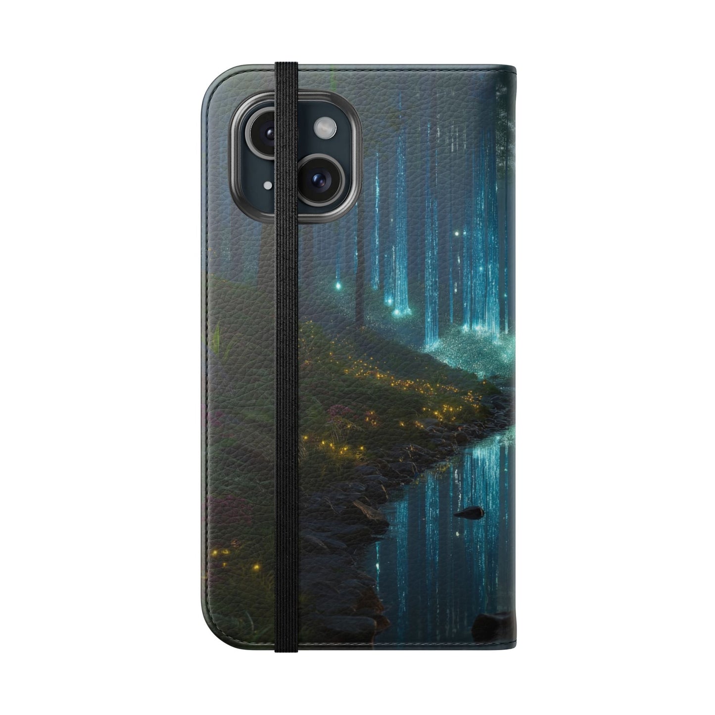 Bioluminescent Forest Flip Cases – Cyan Lightfall Stream Cover