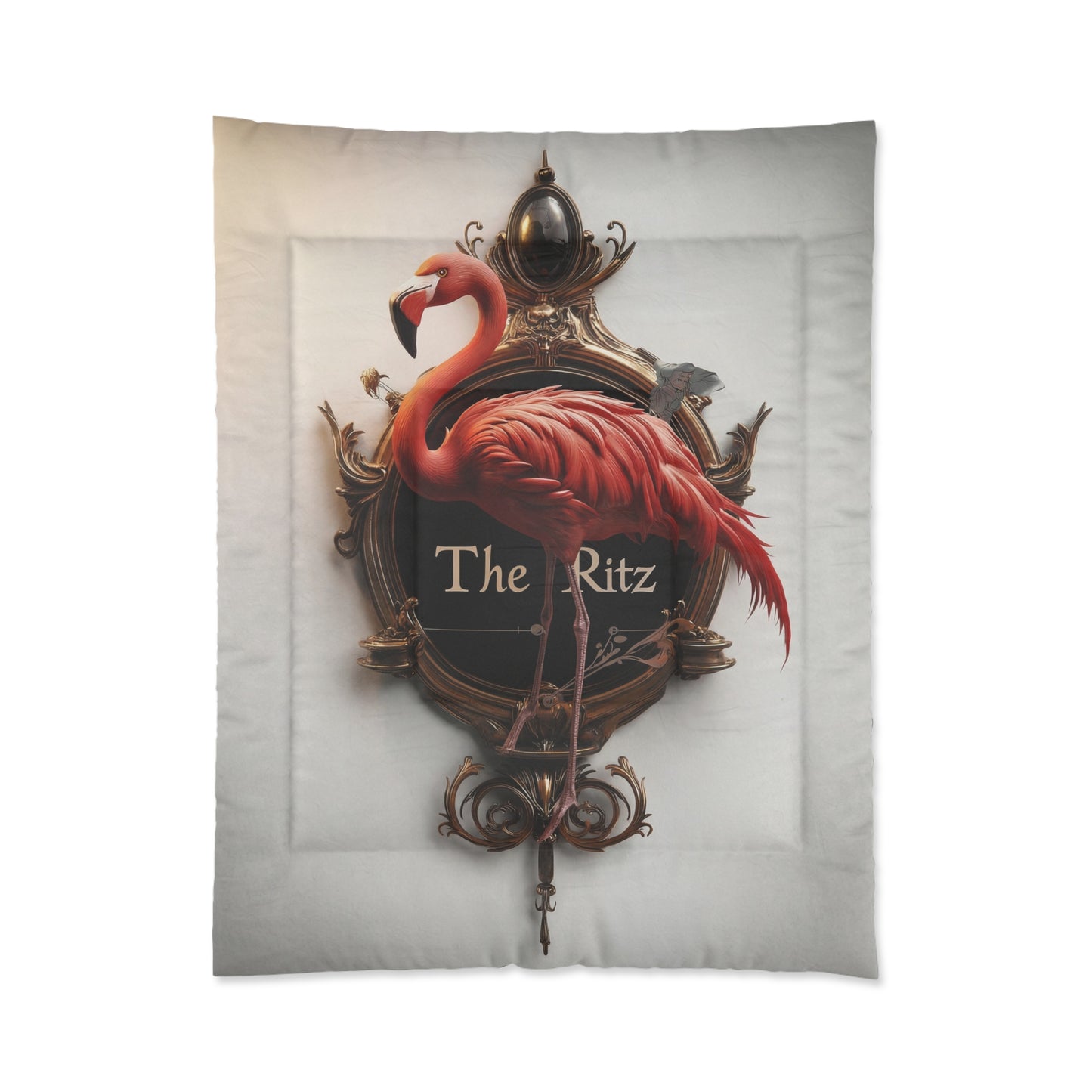Regal Flamingo Clock Comforter – Opulent Gilded Hourglass