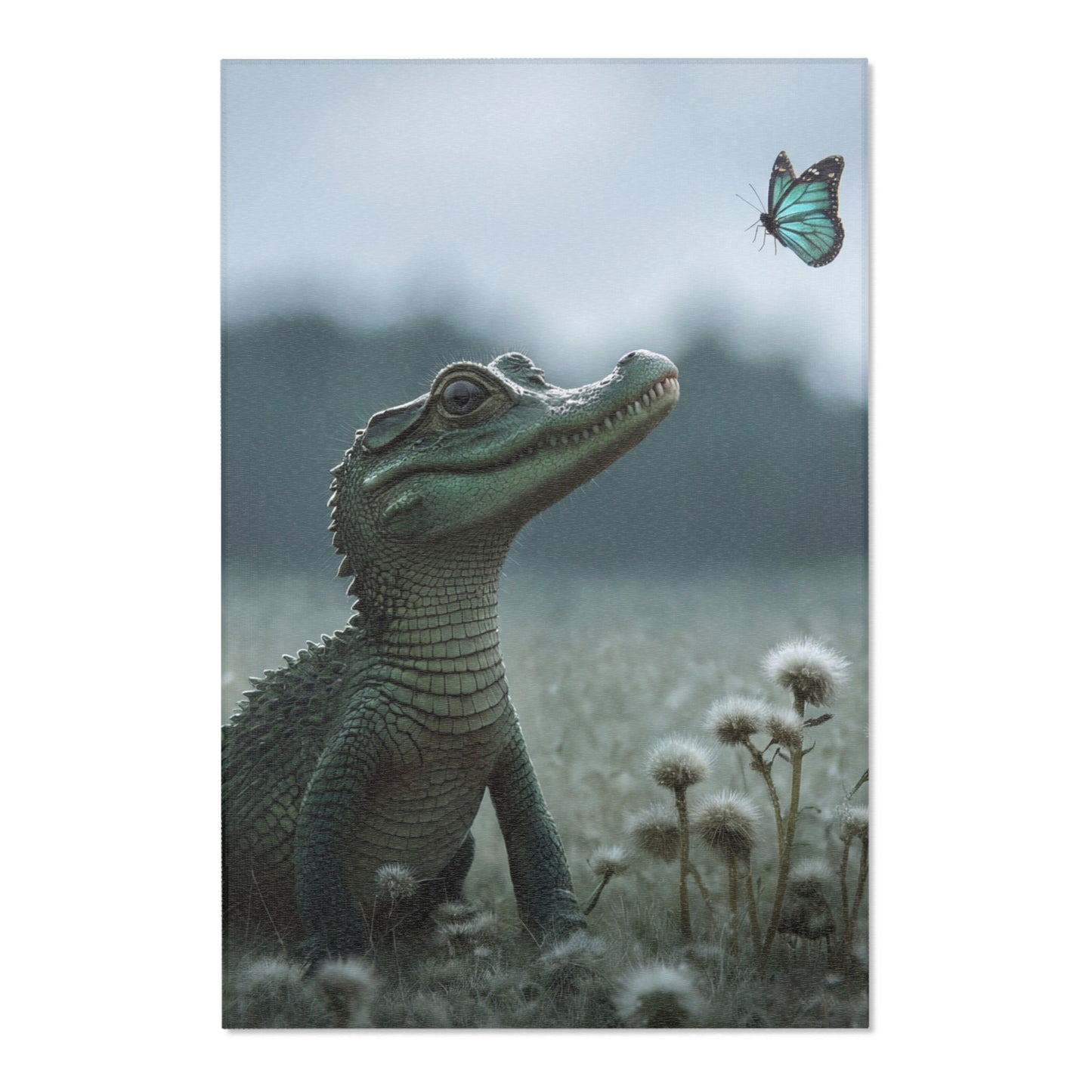 Curious Caiman Rug – Misty Meadow Encounter