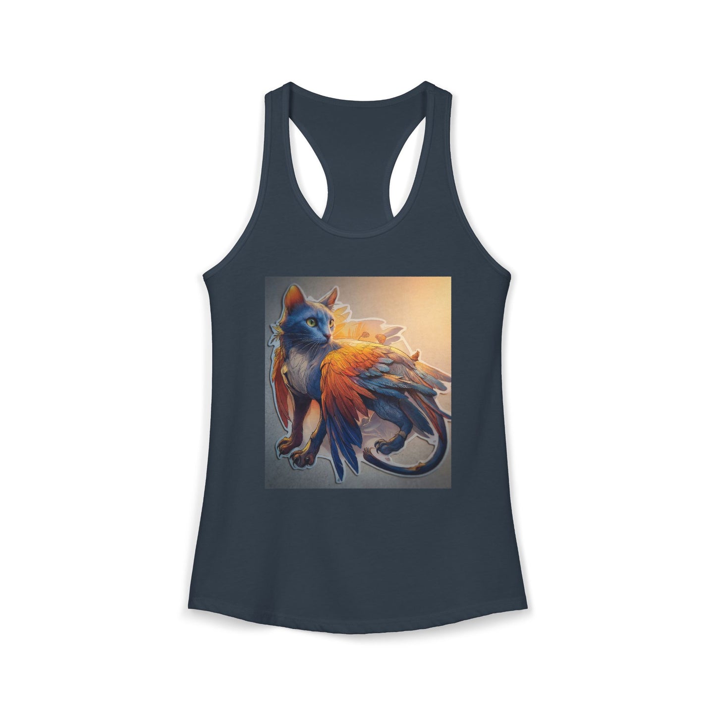 Winged Cat Guardian Tank – Azure Feline with Sunlit Feathers