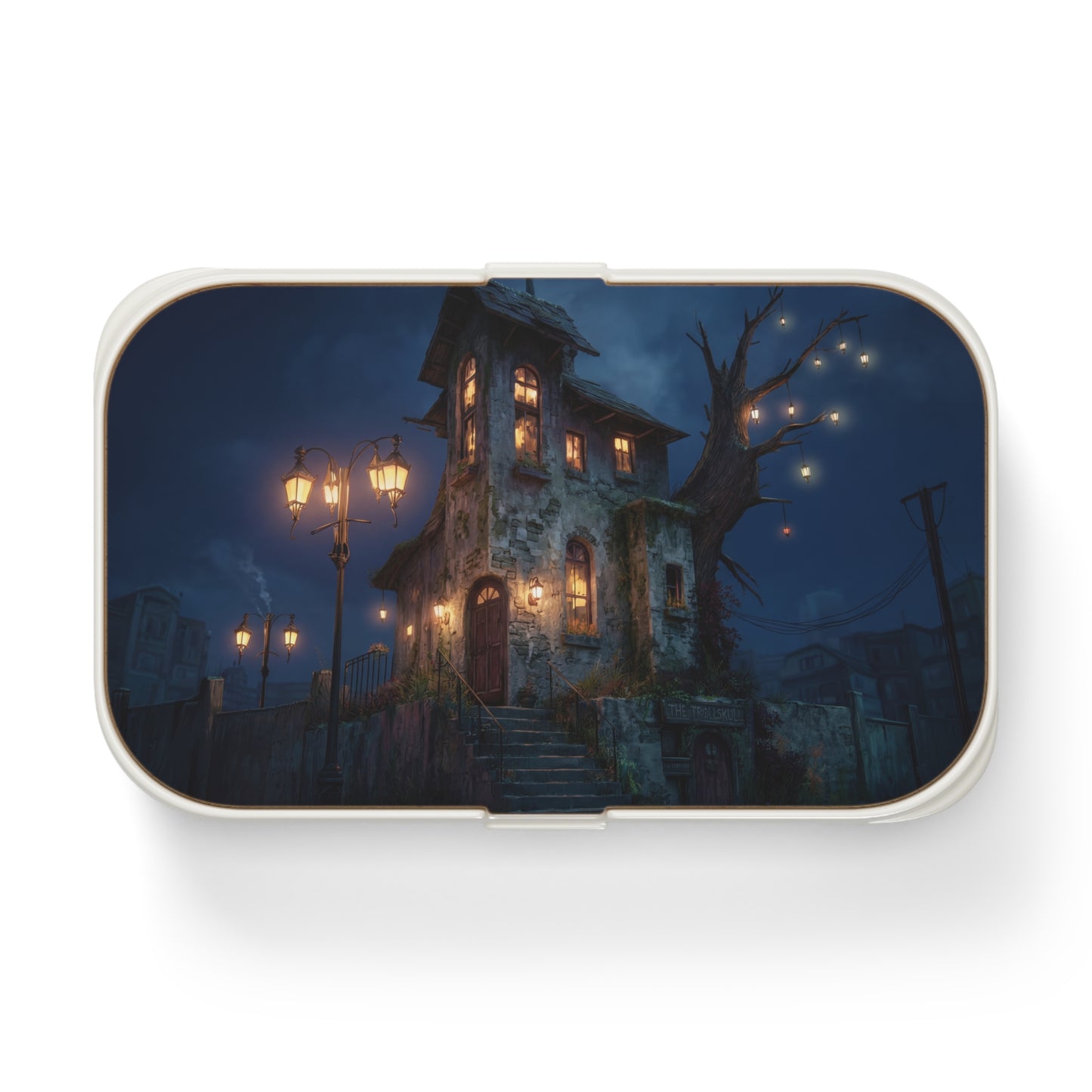 Whimsical Trollskull Cottage Bento Lunch Box – Warm Light in a Wistful Night