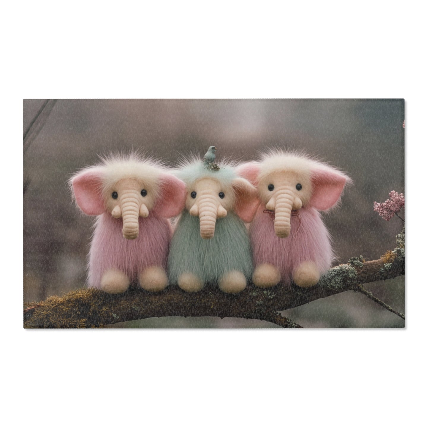 Three Furry Elephant Friends Area Rugs – Dawn’s Whisper in the Misty Wood
