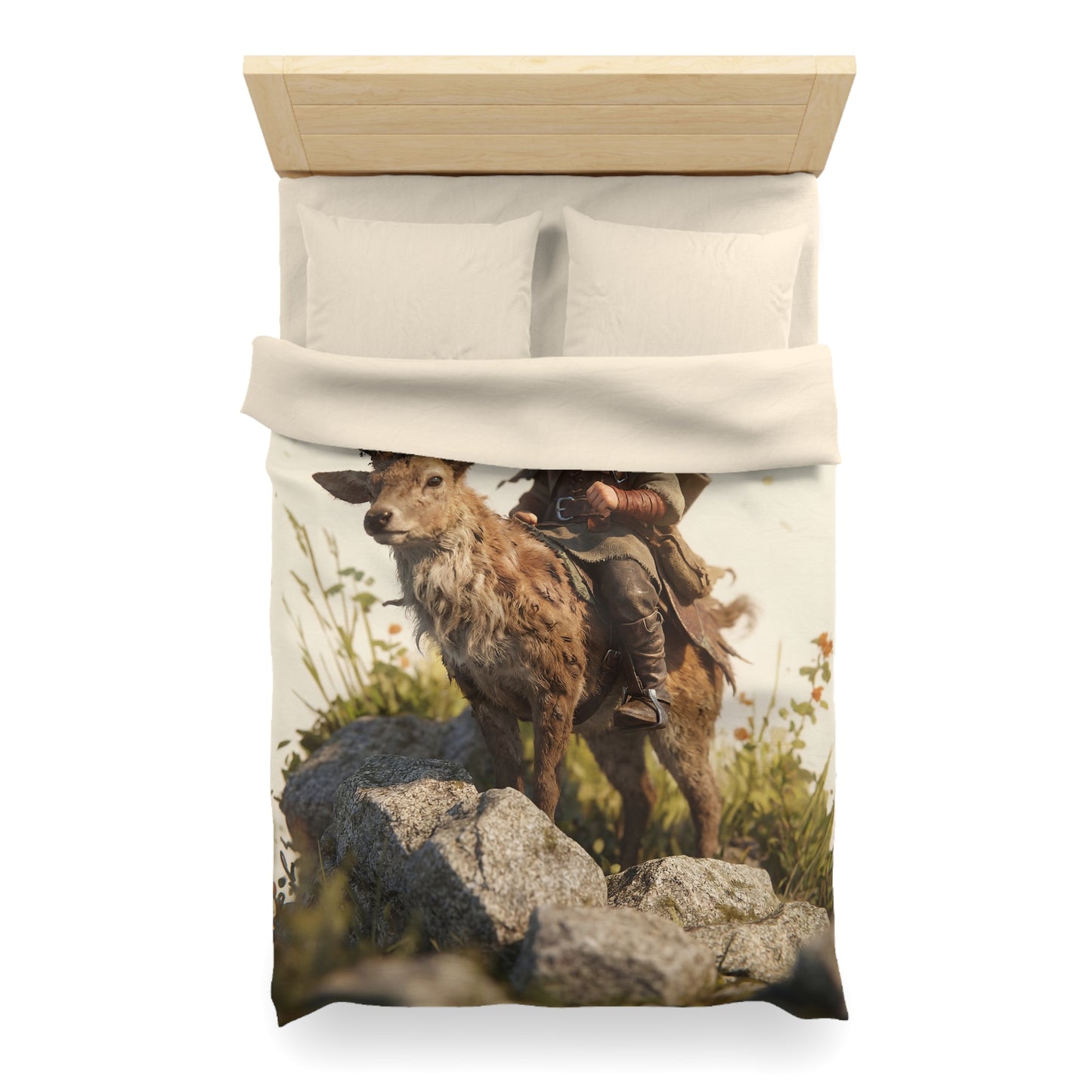 Young Rider with Stag Microfiber Duvet Cover – Sunlit Ridge Guardian