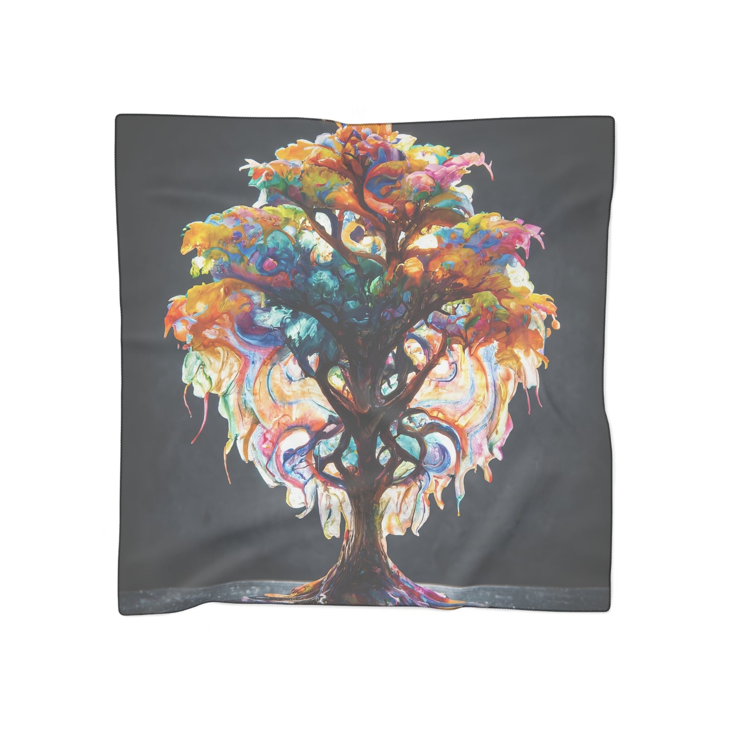 Chromatic Life Tree Poly Scarf – Where Paint Meets Rooted Wonder