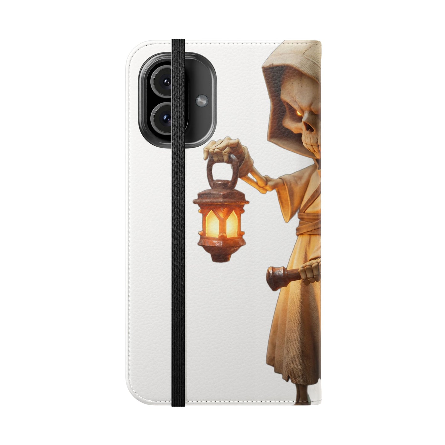 Lantern-Bearing Sentinel Flip Cases – Hooded Guardian with Scythe and Warm Glow