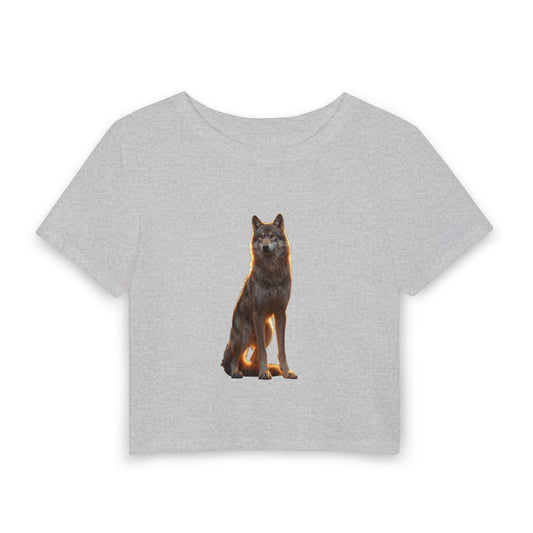 Golden Hour Wolf Women's Baby Tee – Amber Light Sentinel Silhouette