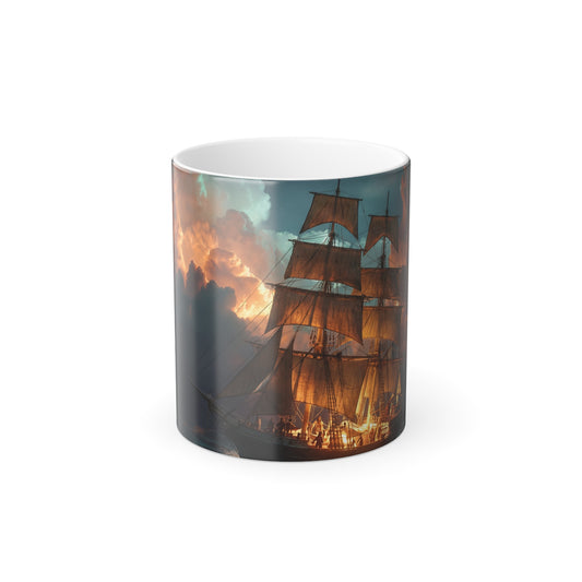Stormy Sea Tall Ship Mug, 11oz – Gilded Sails Against Amber Clouds