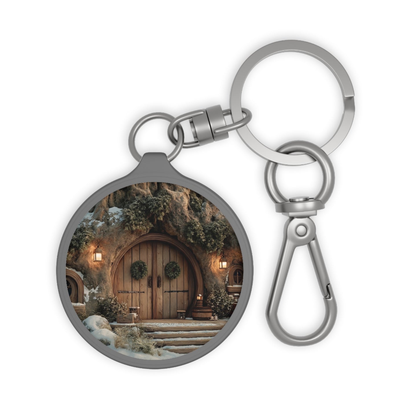 Winter Treehouse Keyring Tag – Cozy Hearth in Snowbound Forest