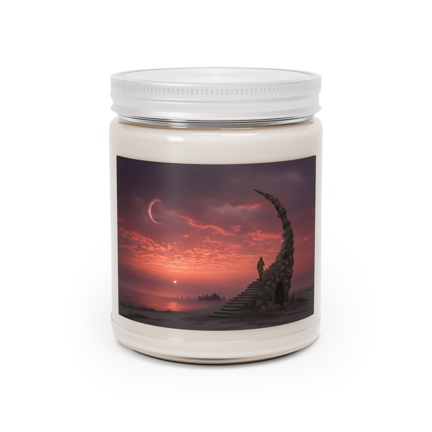 Crescent Stairway Scented Soy Candles with White Lid, 9oz – Twilight’s Whispering Ascent
